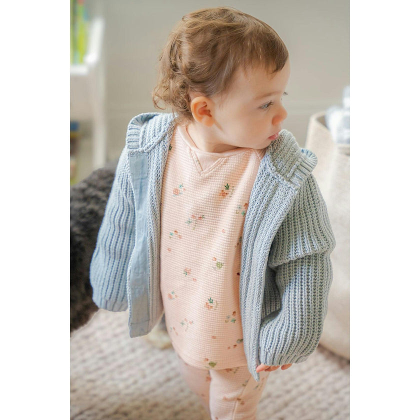 Pima Cotton Knit Waffle Hoody in Pearl Blue