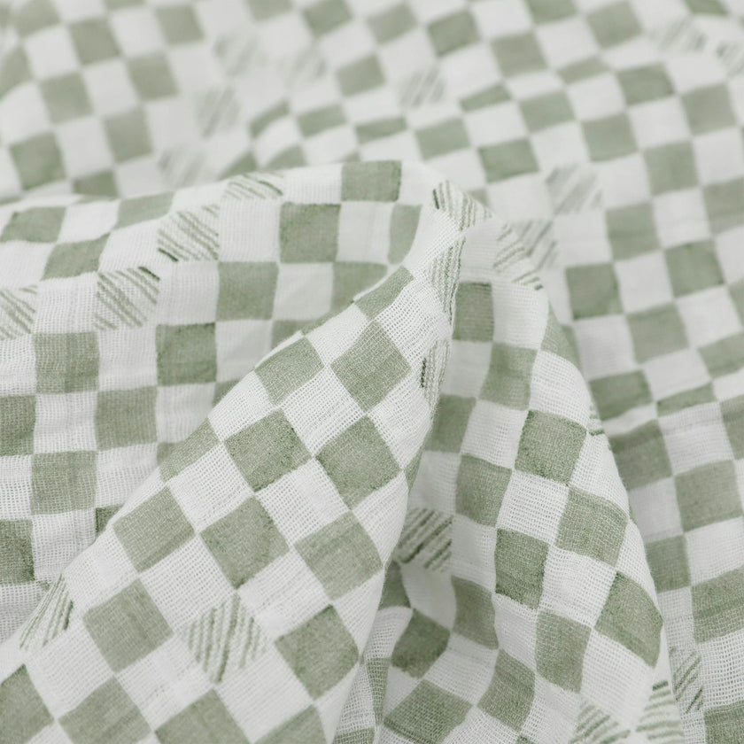 Organic Cotton Muslin Swaddle Blanket - Green Checker