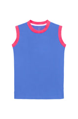 sky blue/neon pink muscle tank
