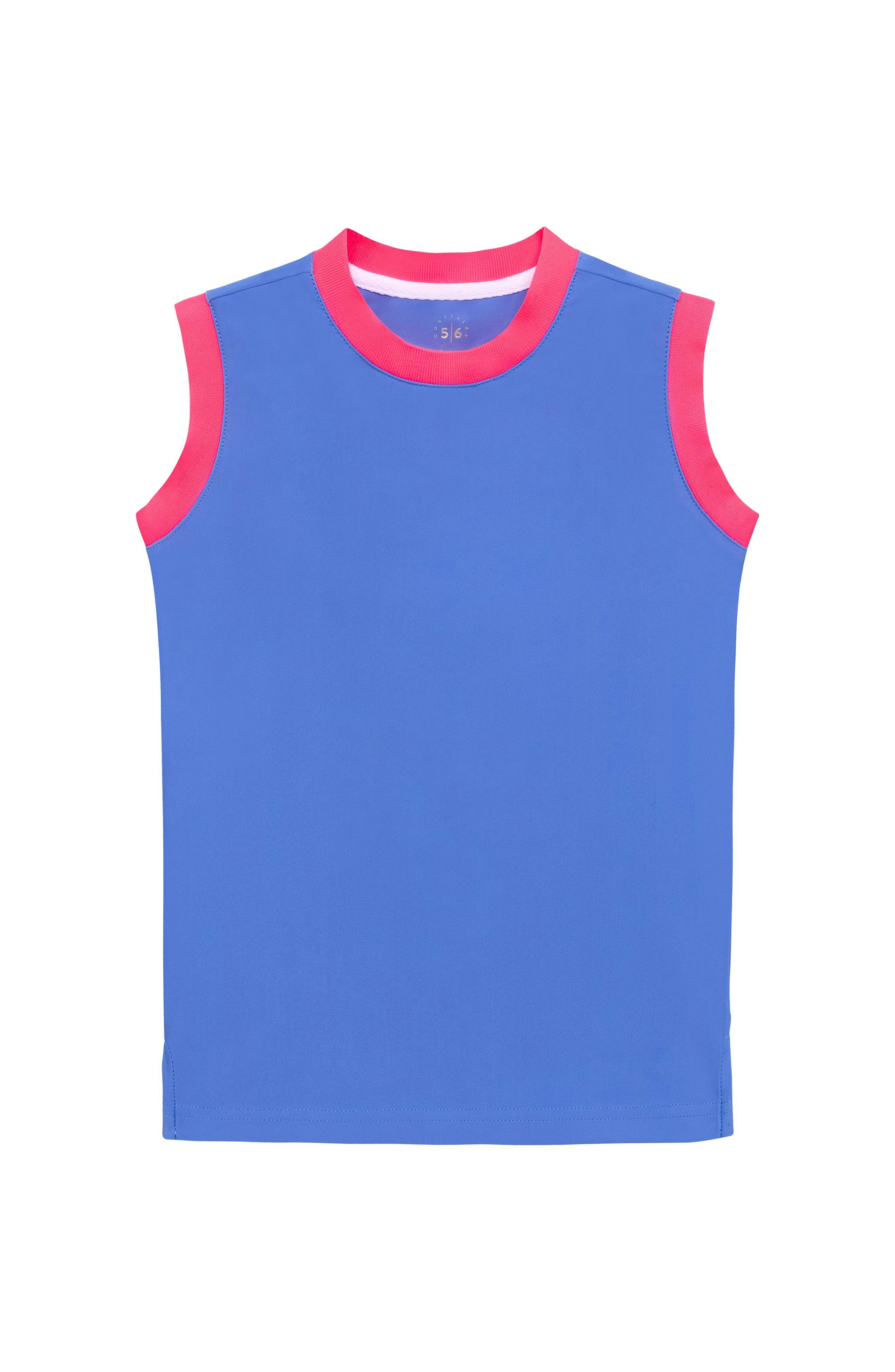 sky blue/neon pink muscle tank