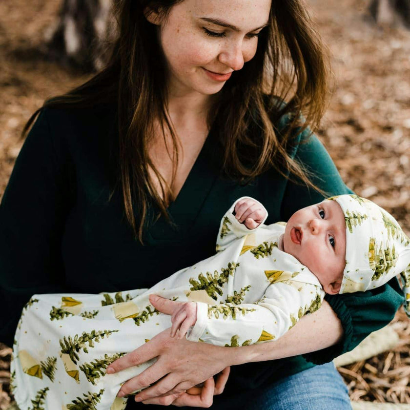 Camping Bamboo Newborn Gown & Hat Set