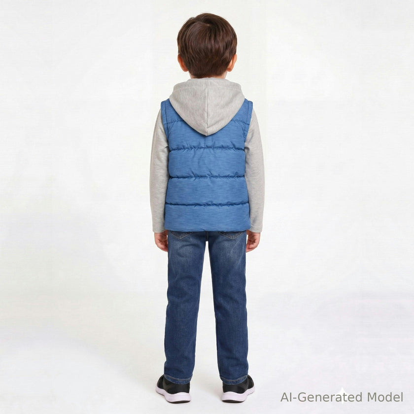 Hooded Puffer Vest Jacket | Heather Blue