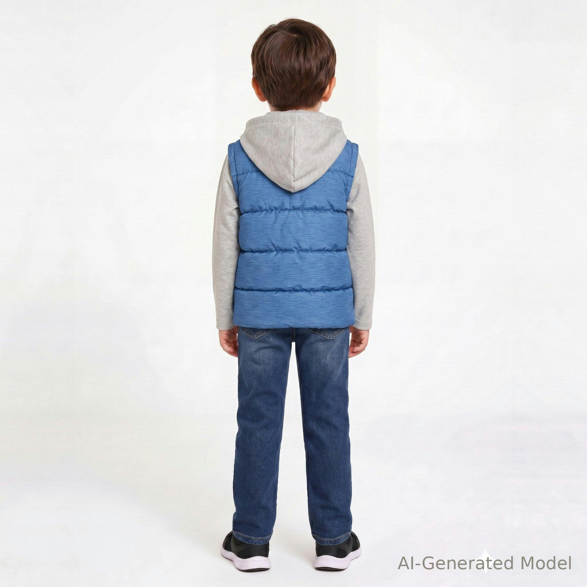Hooded Puffer Vest Jacket | Heather Blue