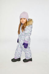 Baby Original One Piece Puffy Snowsuit With Removable Mittens And Boots Purple Printed Mini Flowers