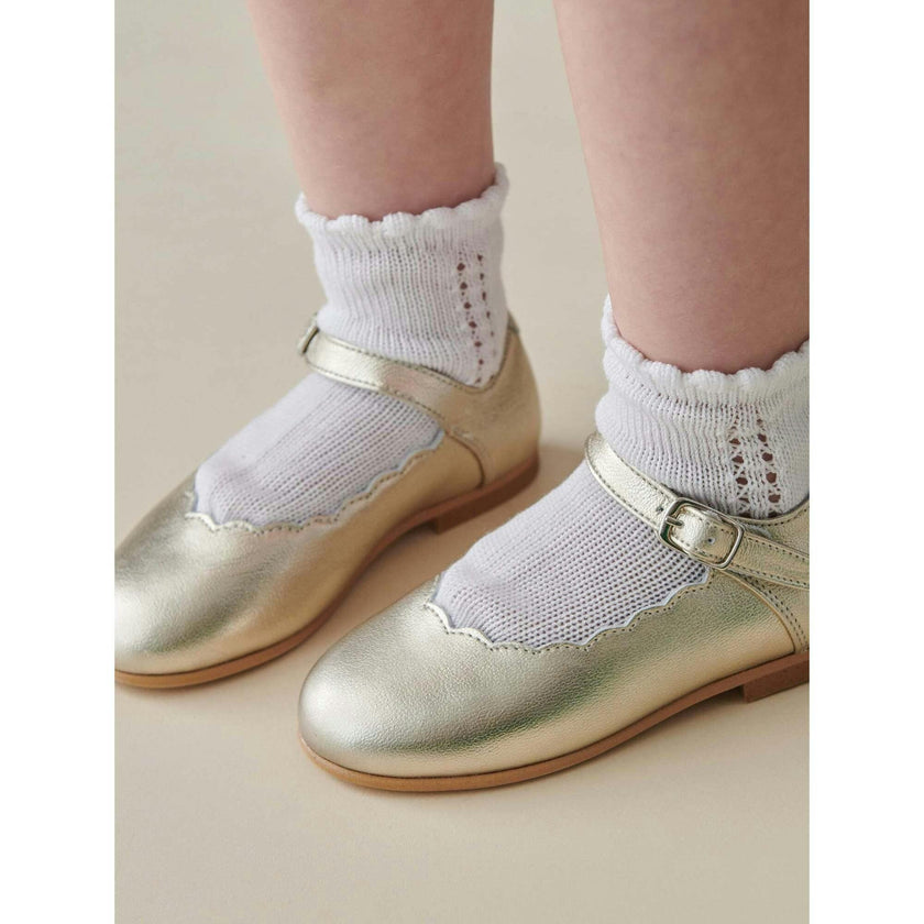 Gold Leather Girl Scallop Mary Jane Shoes