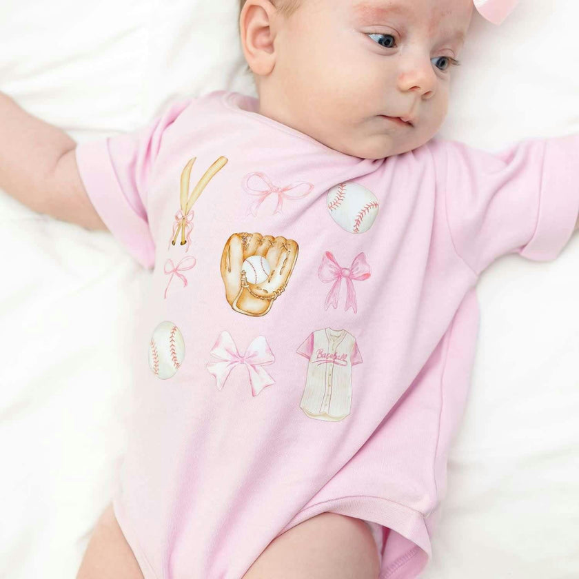 Baseball Cutie Short Sleeve Romper - Ballet