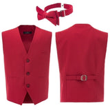 Red Solid Vest & Bowtie