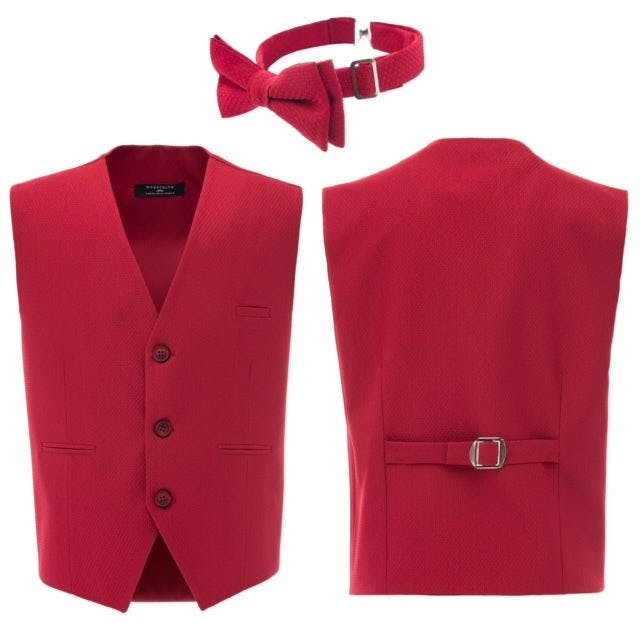 Red Solid Vest & Bowtie