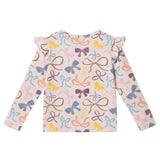 Girls Bow Print Top & Pleated Denim Skirt Set | Multi Bows - Pink