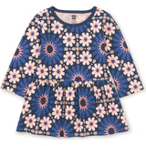 Crew Neck Long Sleeve Gathered Skirt Dress, Multi