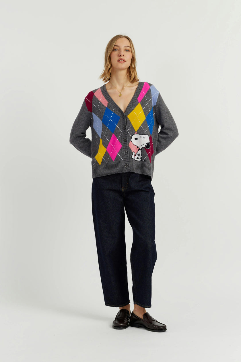 Wool-Cashmere Snoopy Argyle Cardigan