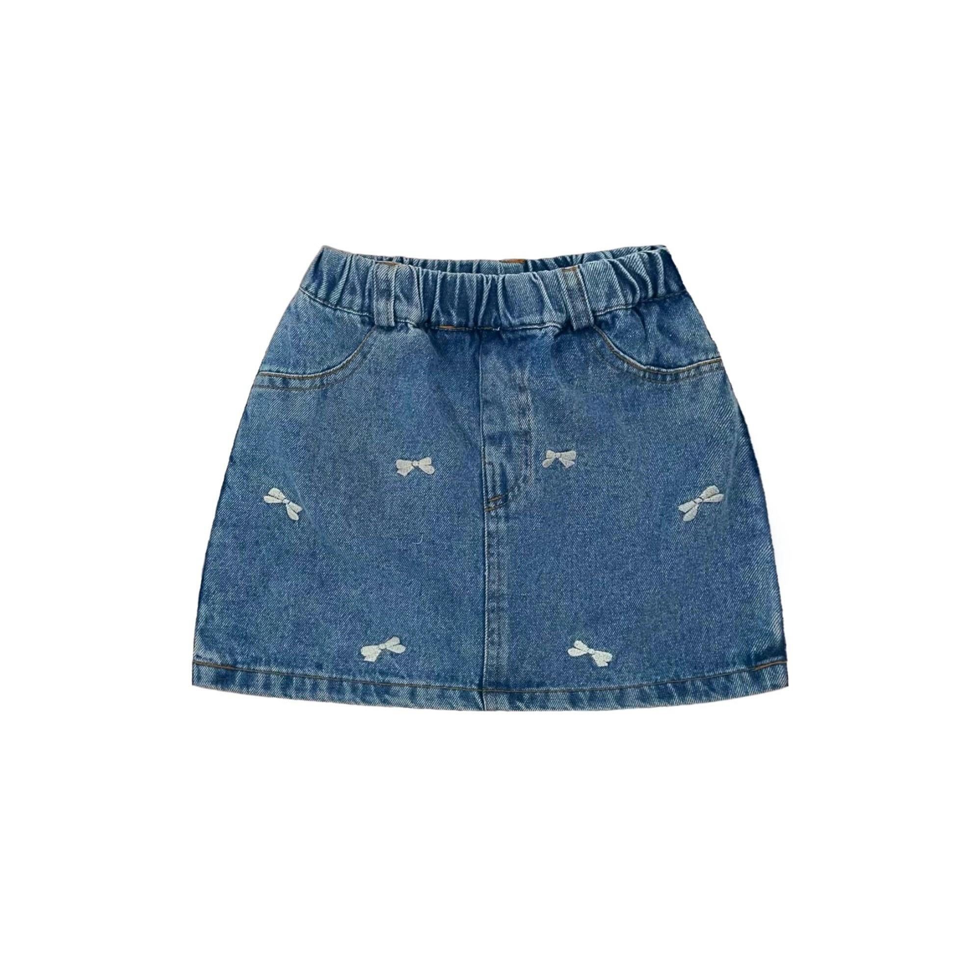 Girls' Denim Bow Skort in Medium Wash