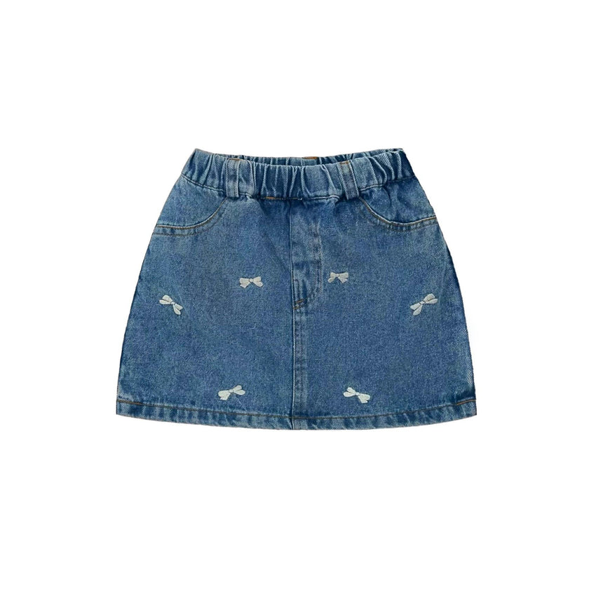 Girls' Denim Bow Skort in Medium Wash