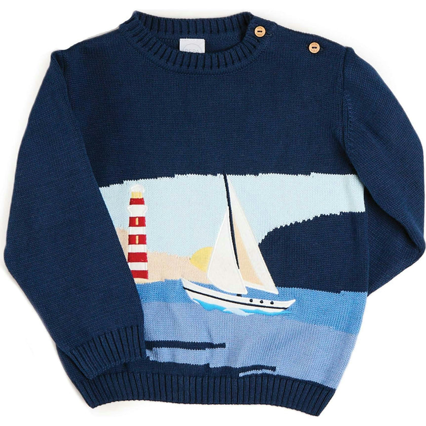 Seaside Postcard Knitted Jumper in Navy (18mths-6yrs)