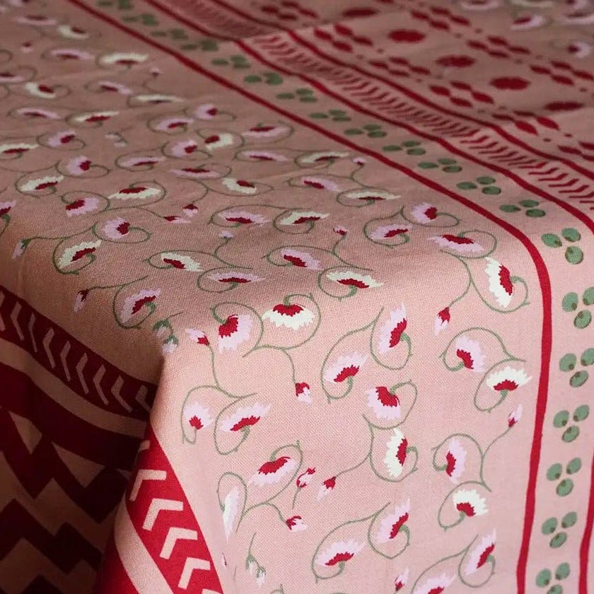 La Leccia Zig-Zag Tablecloth in Dark Pink