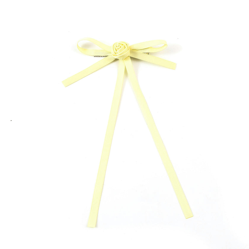 Halo Luxe Darla Rose Satin Bow Hair Clip - Pale Yellow