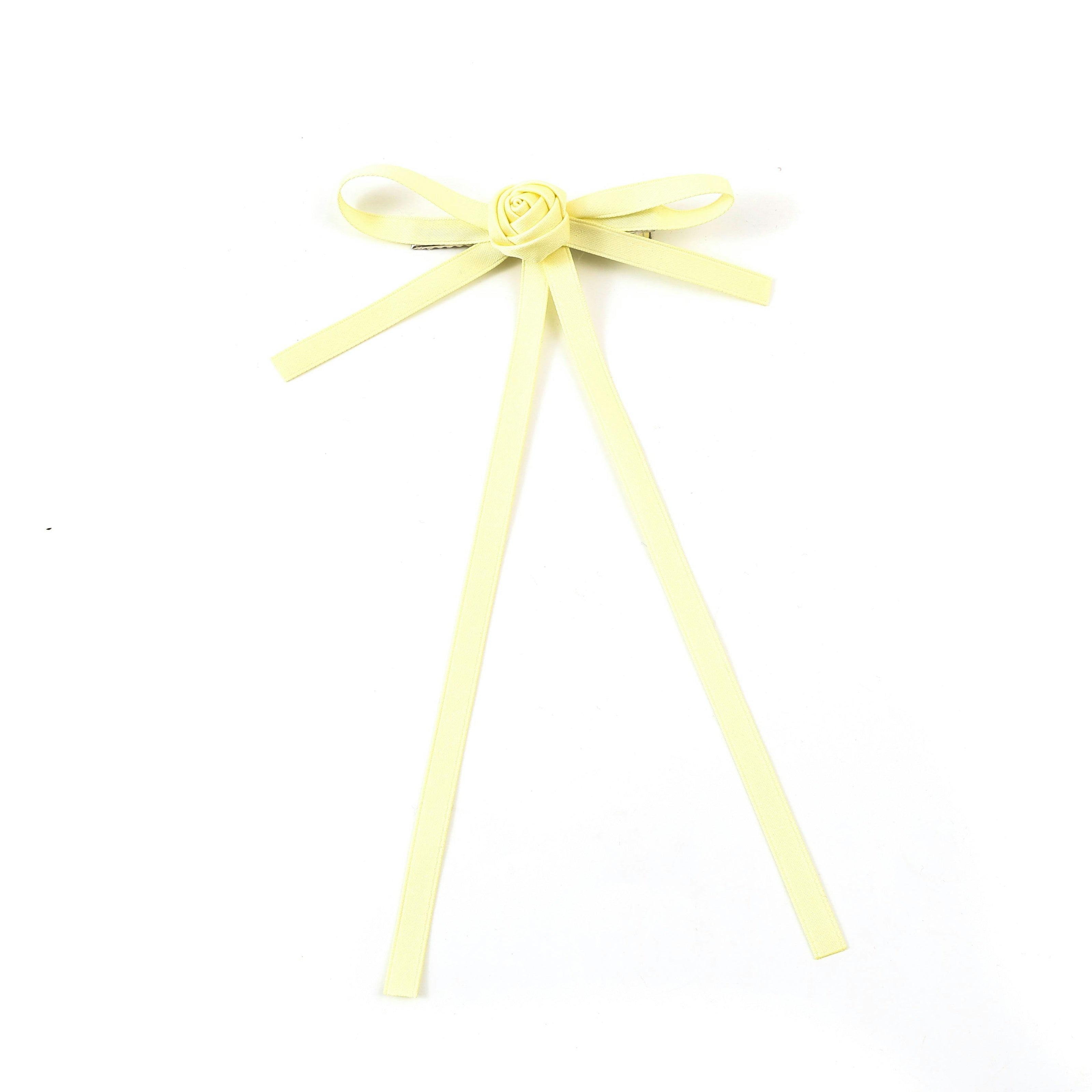 Halo Luxe Darla Rose Satin Bow Hair Clip - Pale Yellow