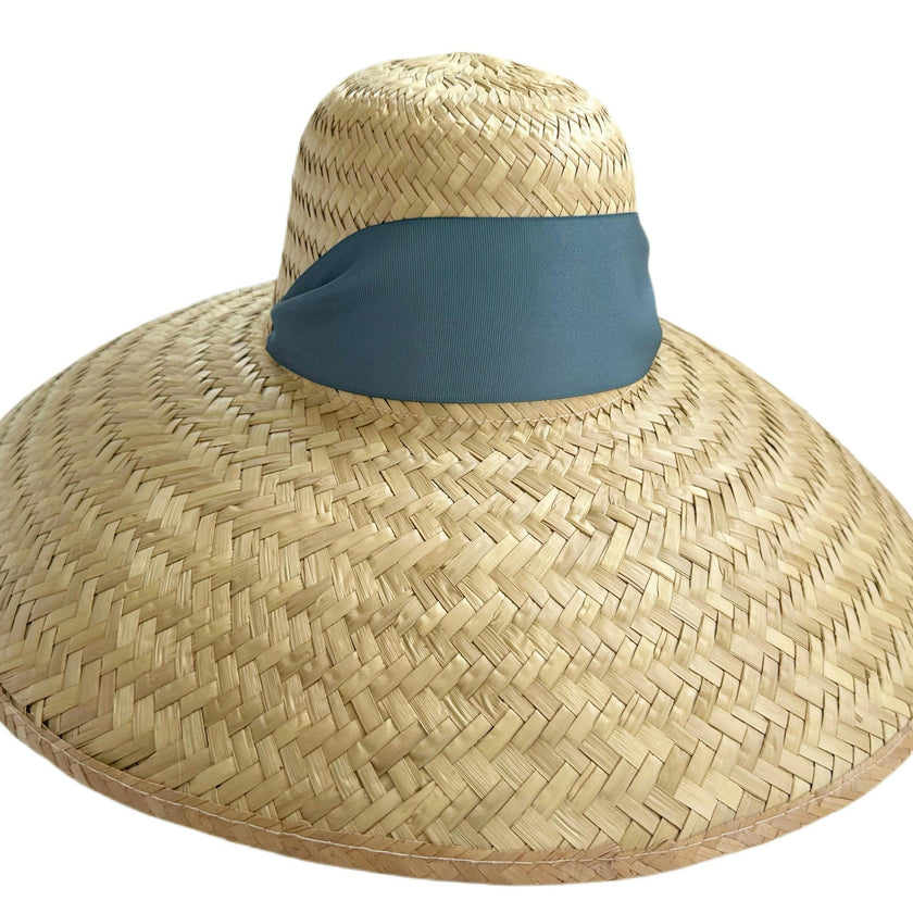 Geranium Sun Hat - Short & Wide French Blue Grosgrain Ribbon