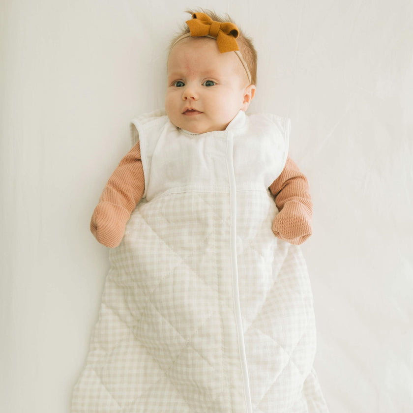 Cotton Muslin Quilted Sleep Bag - Tan Gingham