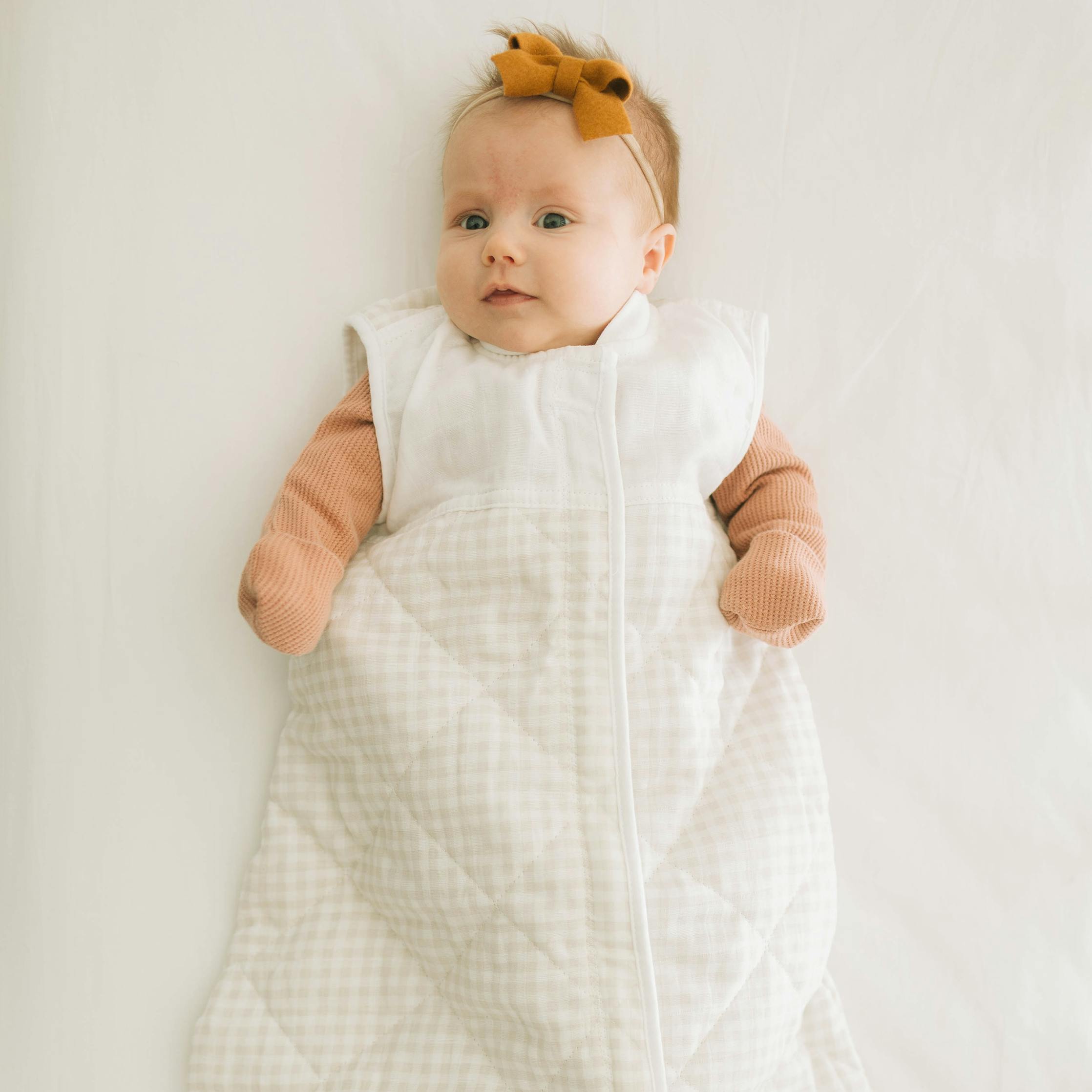 Cotton Muslin Quilted Sleep Bag - Tan Gingham