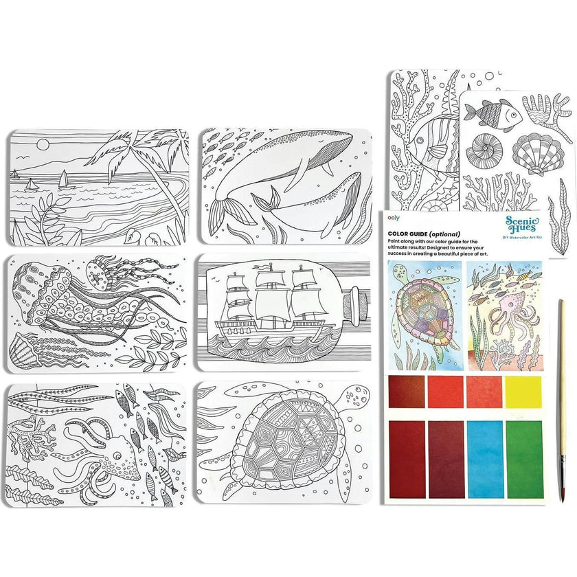 Scenic Hues DIY Watercolor Postcard Art Kit - Ocean Paradise - 8 Cards
