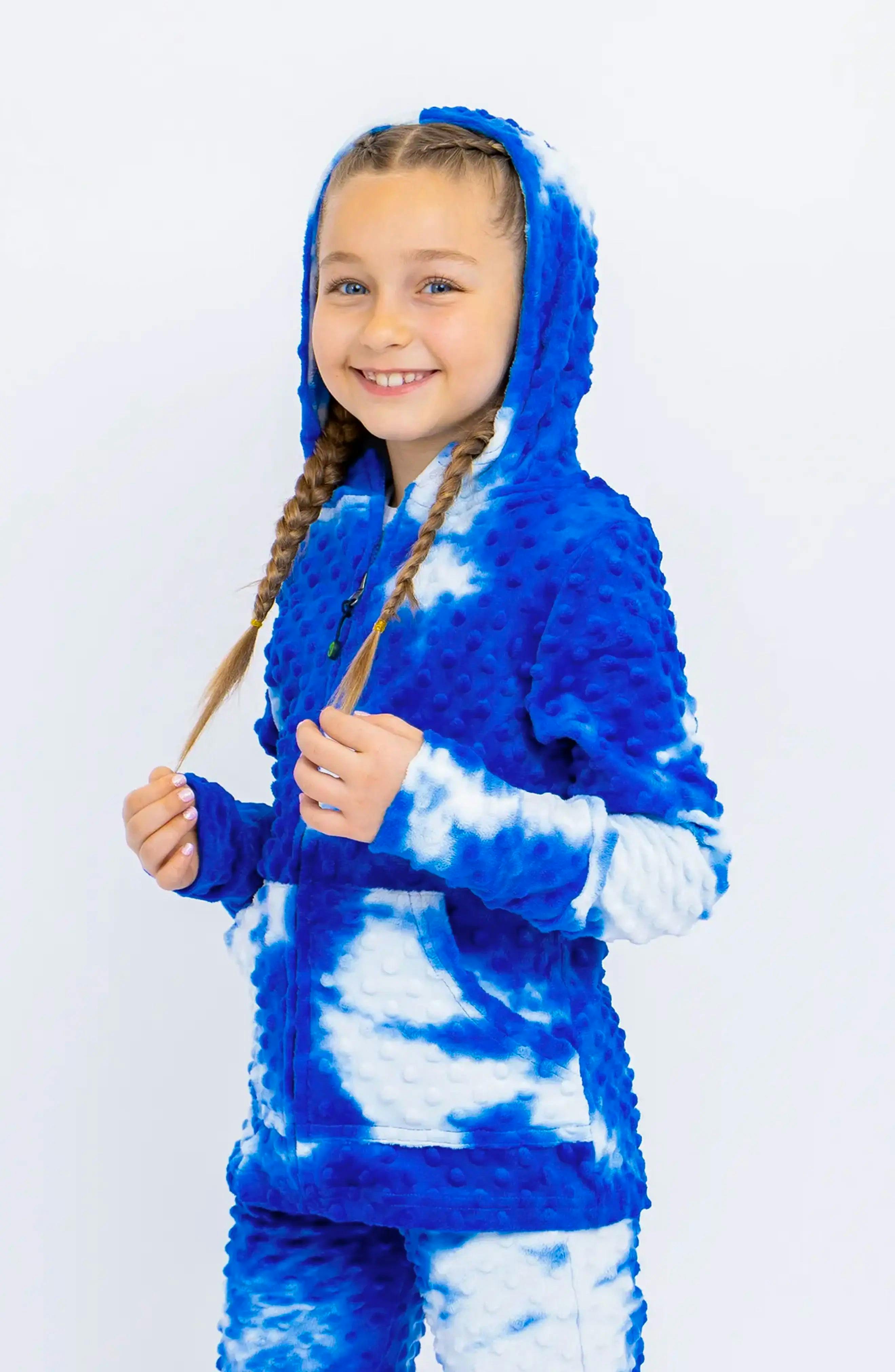 Minky Bubble Zip Hoodie - Blue Tie Dye