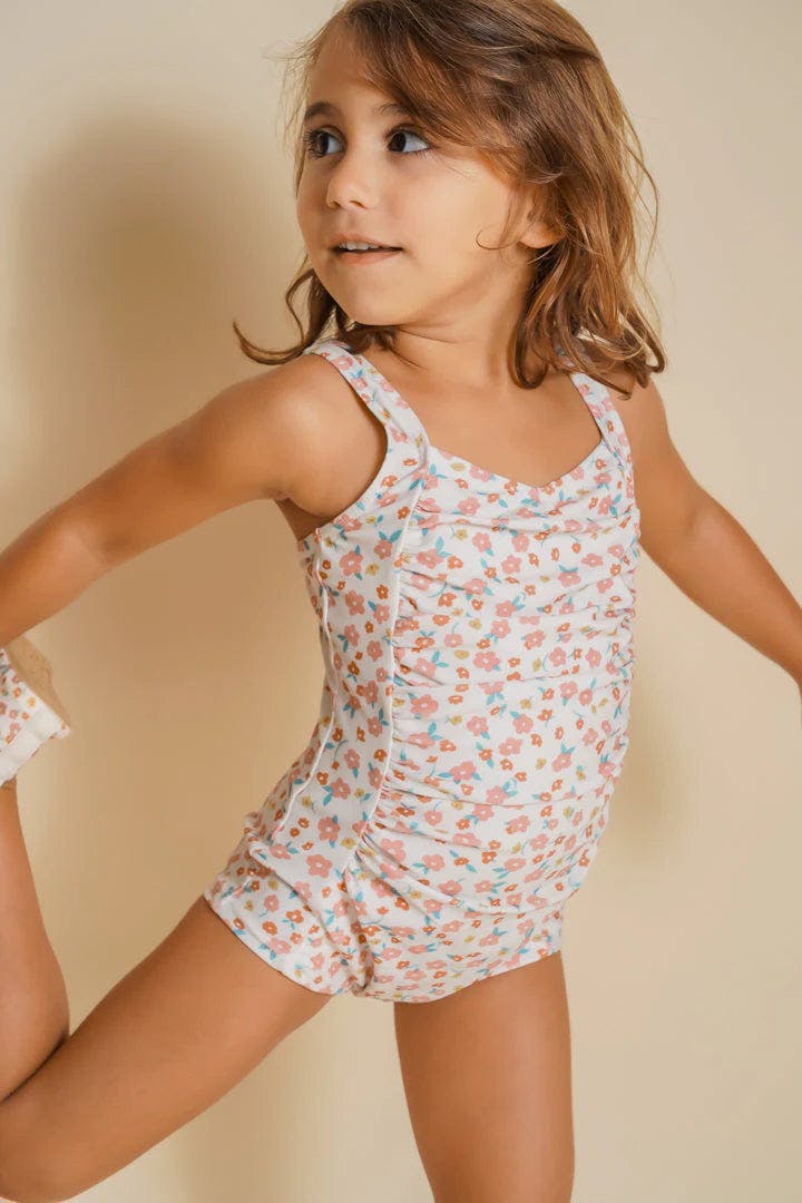 Vintage Girls 1 Piece Swimsuit | UPF + Recycled - Sunset Meadow