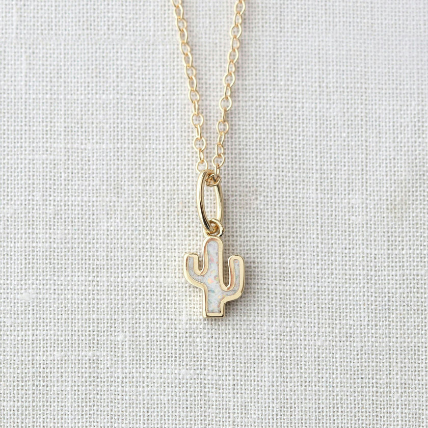 Opal Cactus Charm Necklace