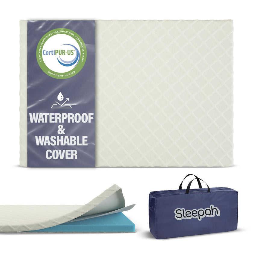 Pack and Play Mattress - Waterproof Washable Removable Cover + Carry Bag