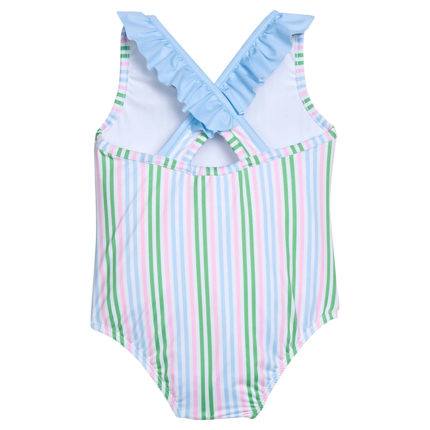 Ruffled One Piece Swimsuit - Summer Stripe