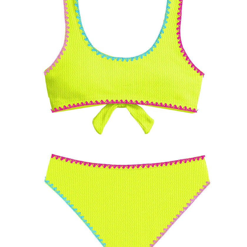 Izy Crinkle Tie Bikini with Embroidered Trim