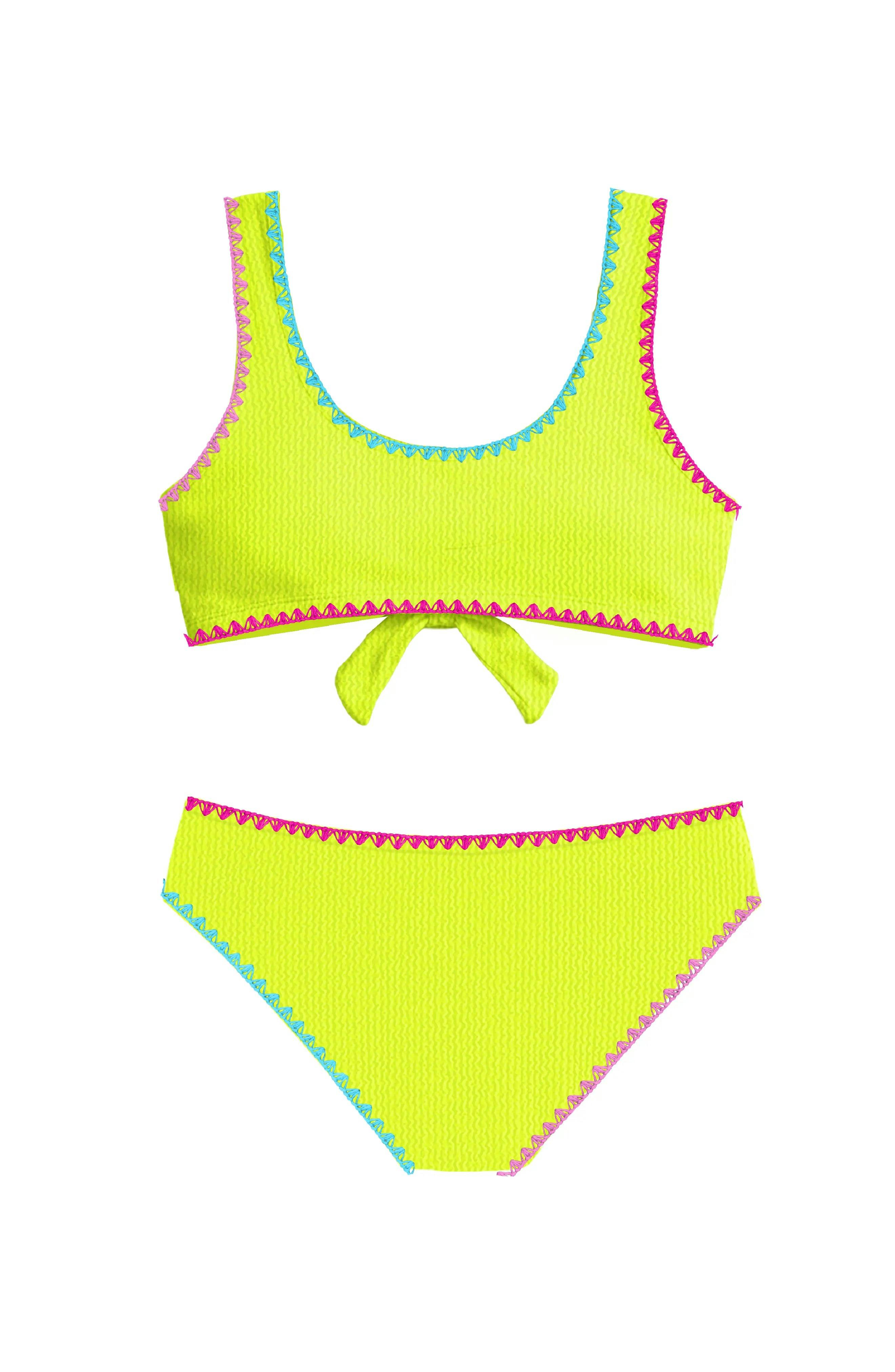 Izy Crinkle Tie Bikini with Embroidered Trim