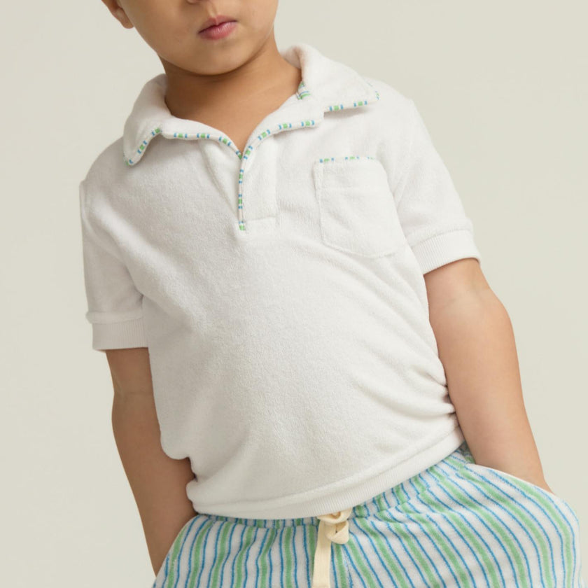 unisex shell white french terry polo