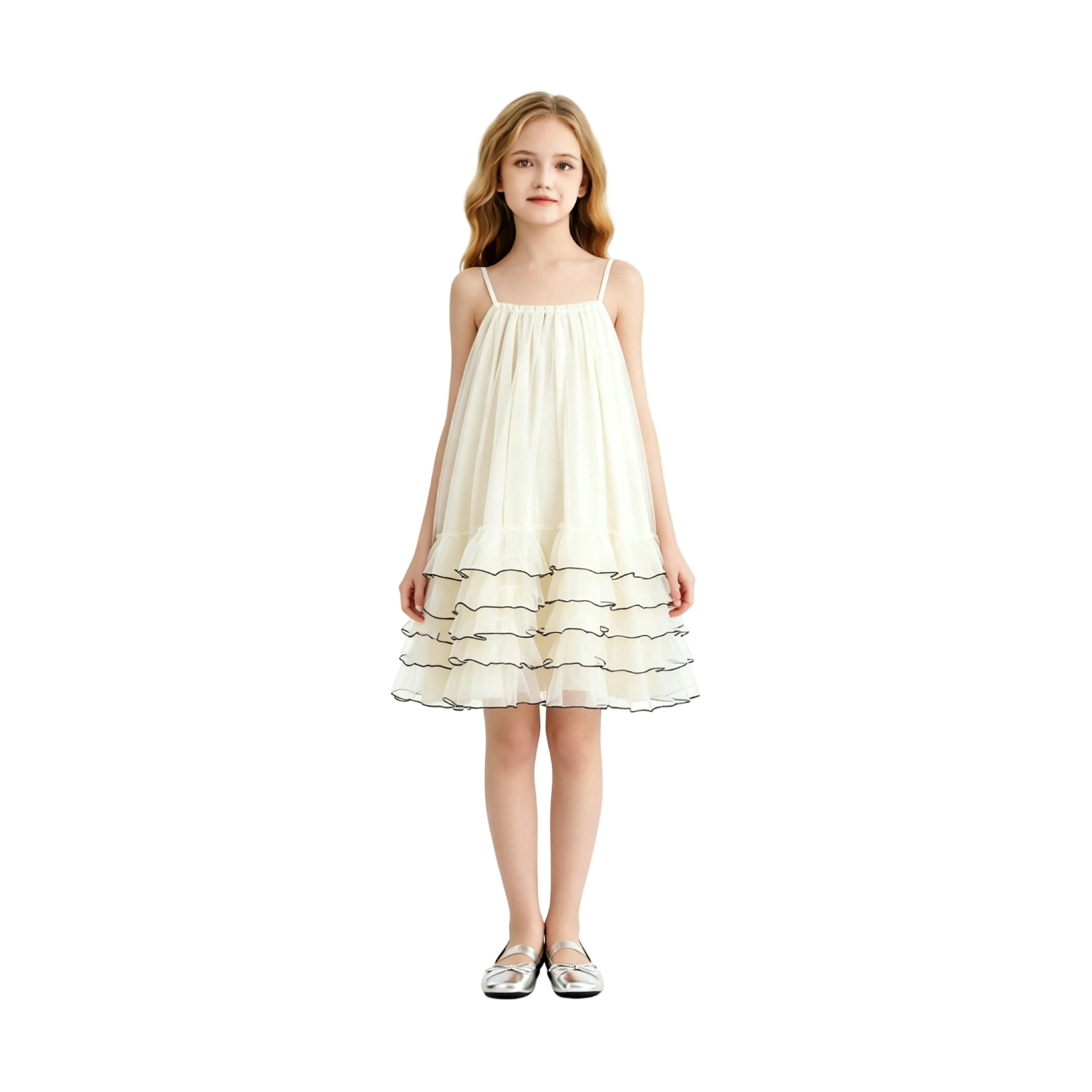 Cascade Trim Tiered Dress