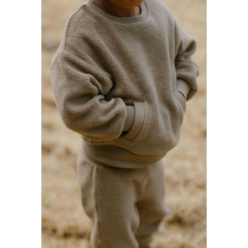 Teddy Fleece Dropped Shoulder Sweatshirt, Green