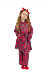 Girls Christmas Plaid Satin Robe