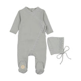 Knit Twist Footie & Hat Set Rose Smoke