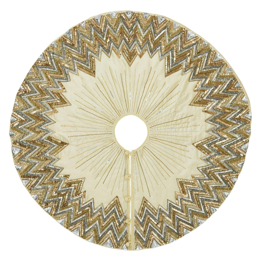 Hand Beaded Metallic Starburst French Vanilla Silk Christmas Tree Skirt 60"/72"