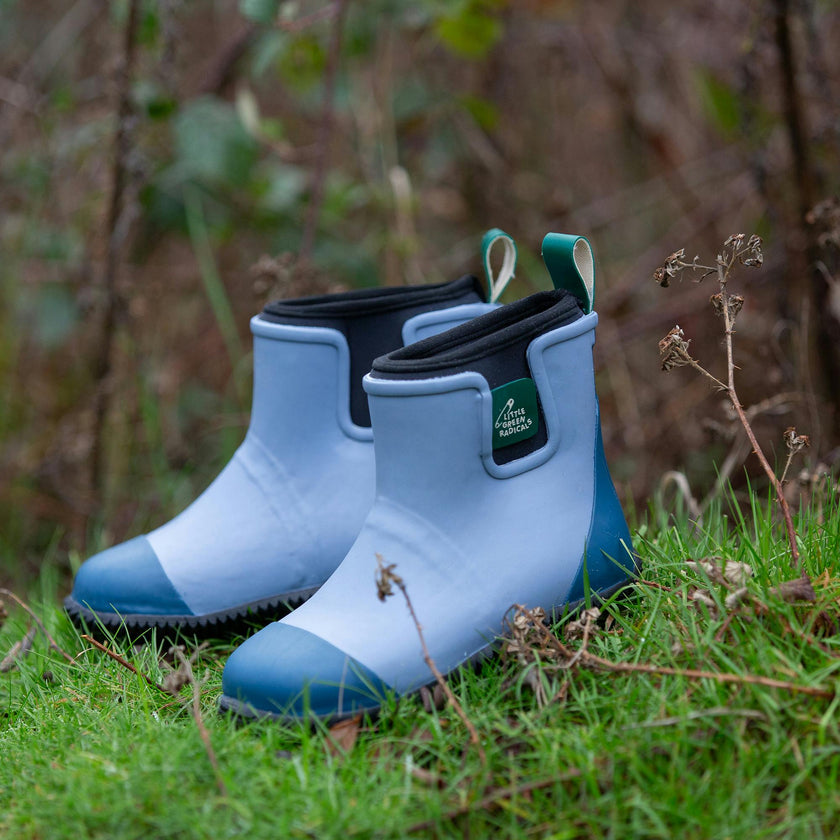 Soft Blue Natural Rubber Ankle Rain Boots, Blue