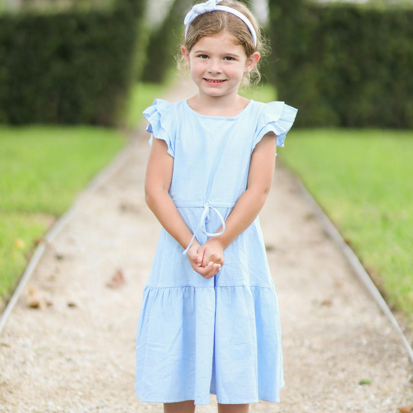 Seersucker Bow Headband in Blue/White