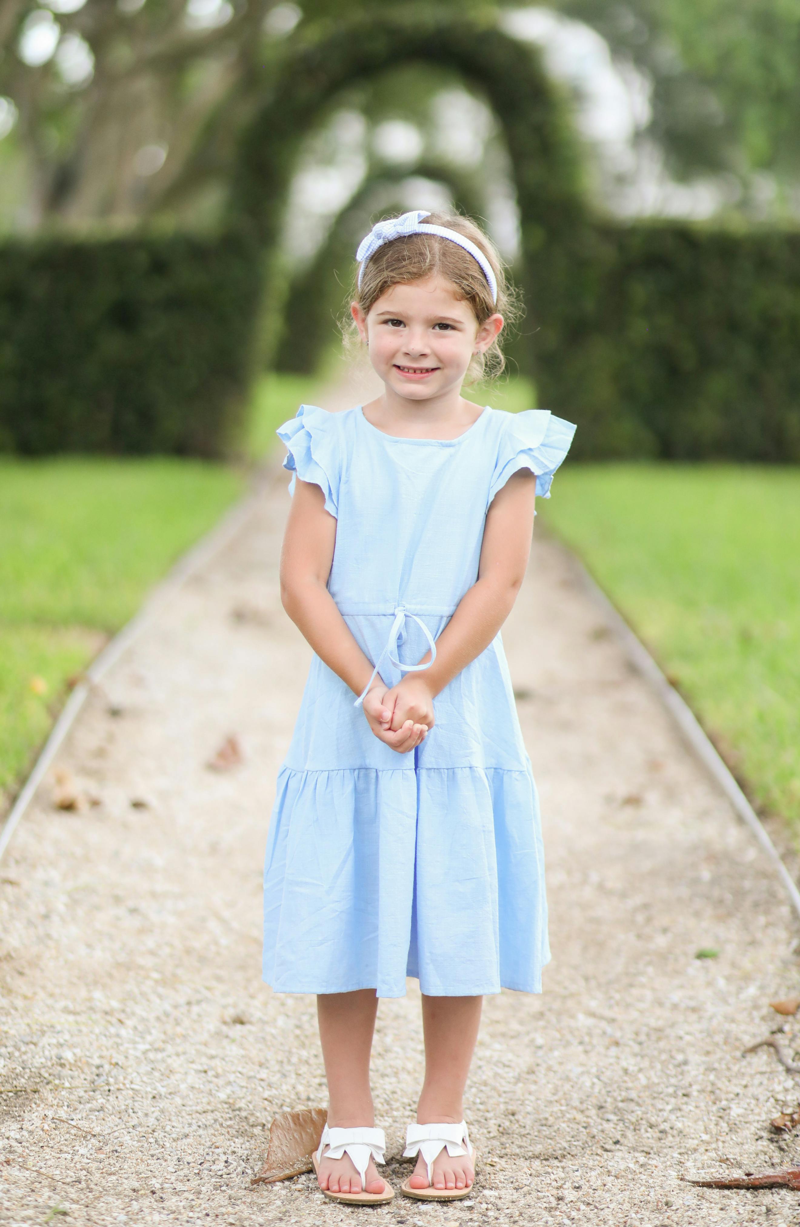 Seersucker Bow Headband in Blue/White