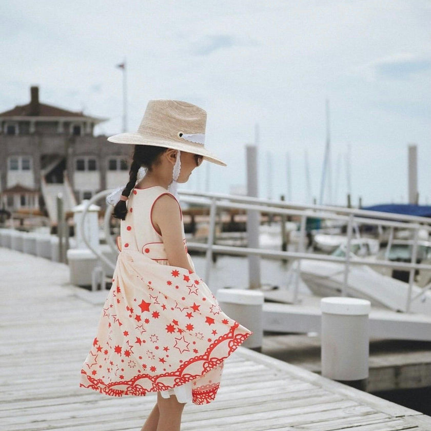 Mommy & Me Sun Hat Set - Hollyhock & Petunia - Long Sun-Dried Dahlia Ribbon