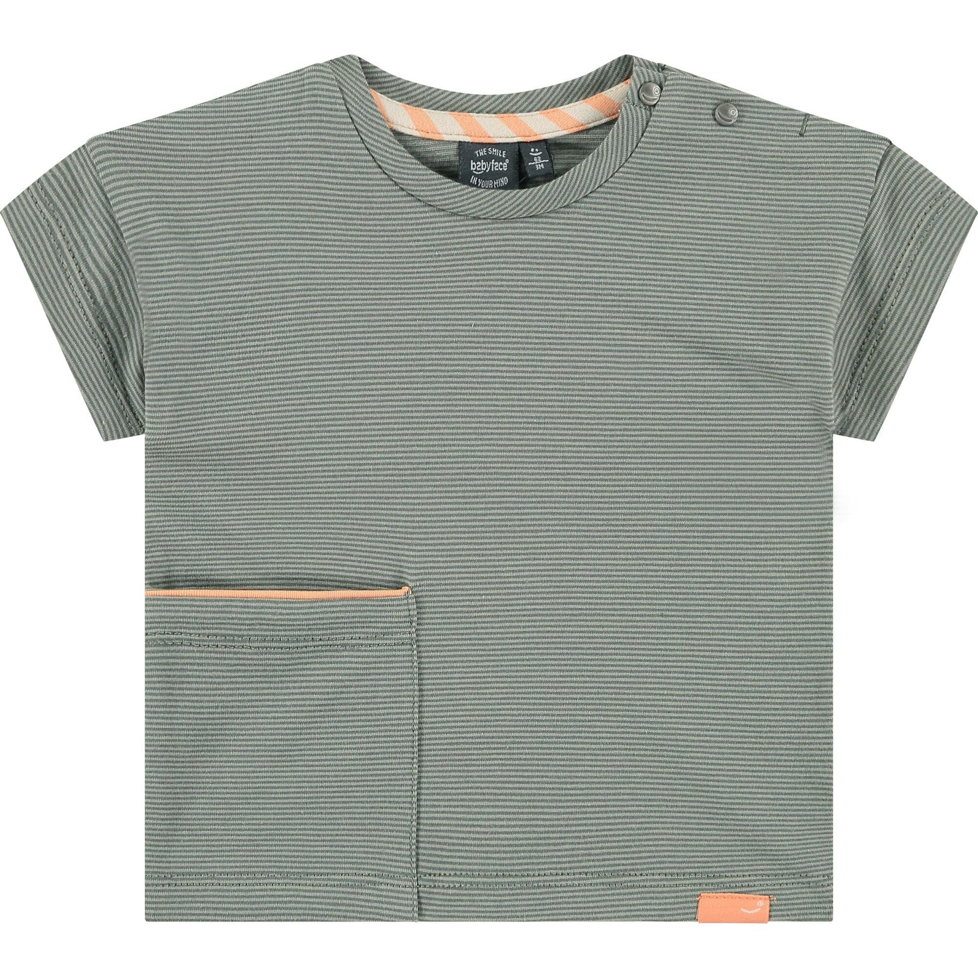 Crew Neck Micro-Stripe Enlarged Side Pocket T-Shirt