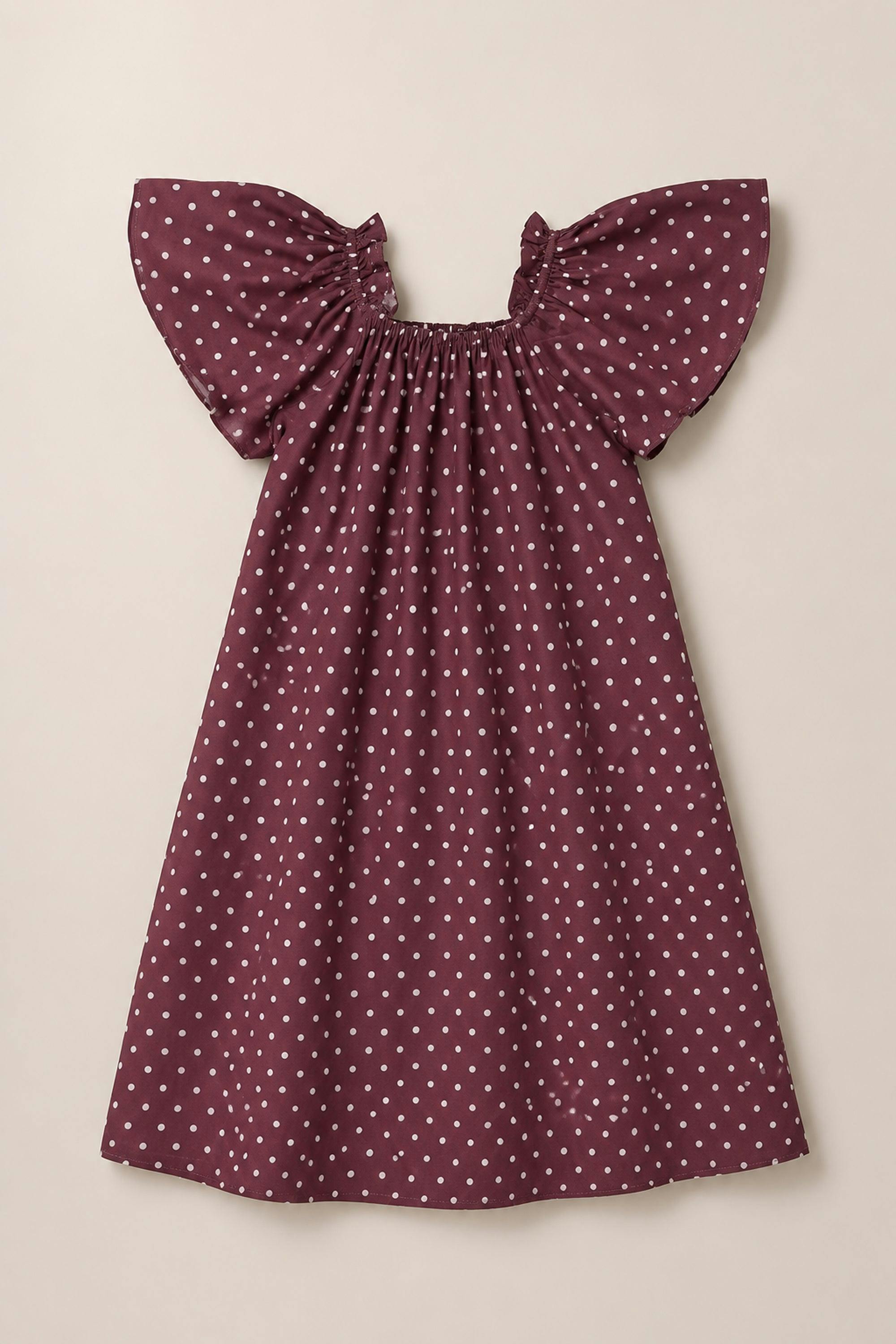 Teen Blakely Dress in Aubergine Ditsy Dot