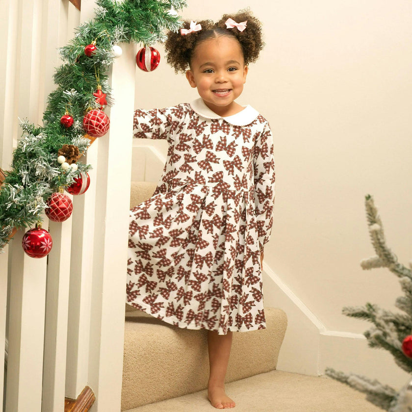 Red Tartan Bow Jersey Dress