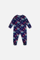 Baby Organic Cotton One Piece Pajama Blue Dinosaur Print