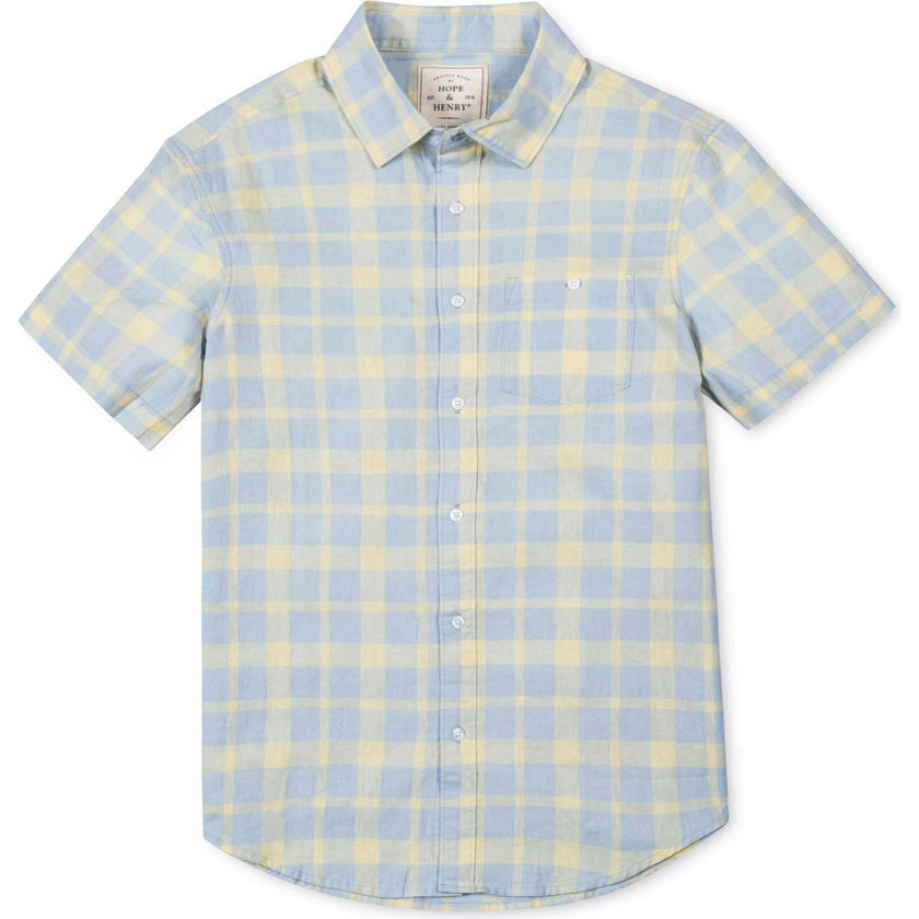 Linen Short Sleeve Button Down Shirt, Blue