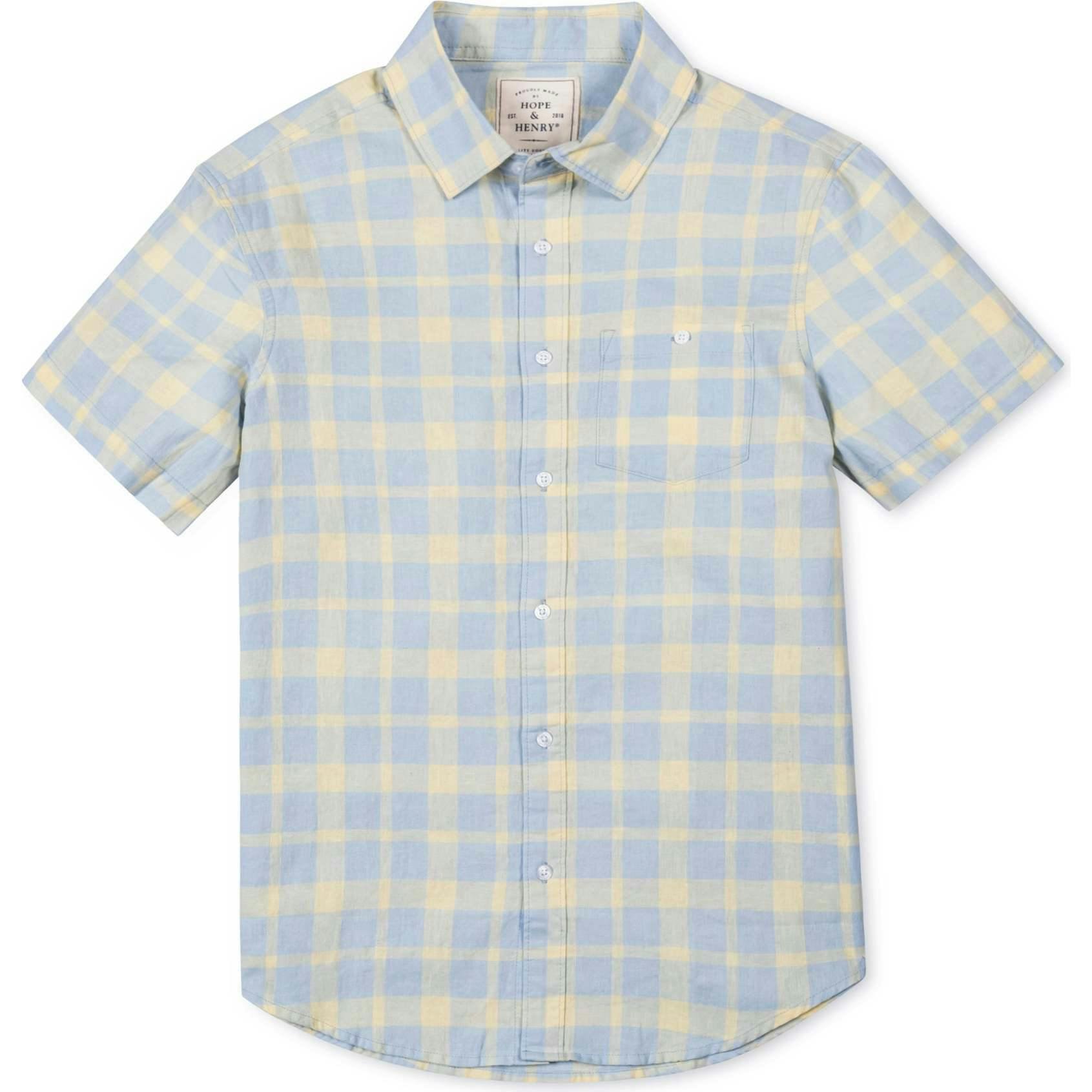 Linen Short Sleeve Button Down Shirt, Blue