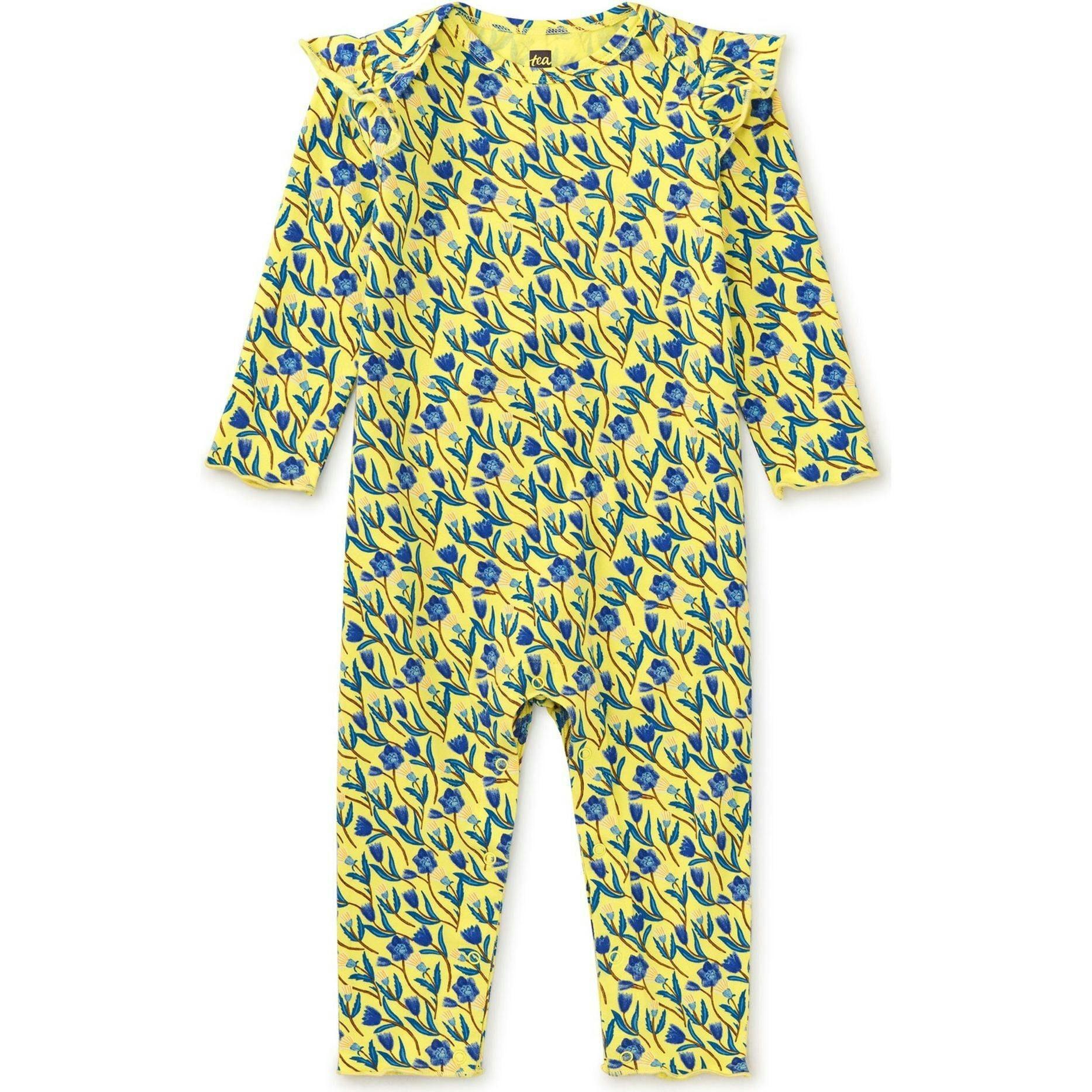 Ruffle Shoulder Baby Romper, Yellow