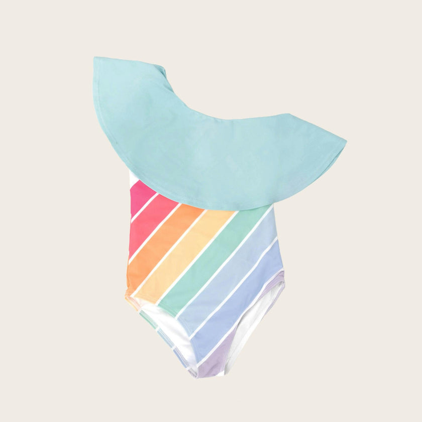 Playa Del Rey Rainbow One Shoulder Ruffle